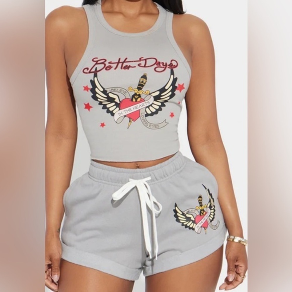 Fashion Nova Ed Hardy Top and Shorts Set